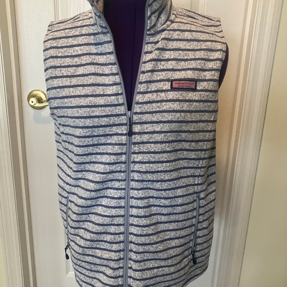 Vineyard Vines Gray with Navy Blue Stripes Vest Size M - Picture 2 of 10